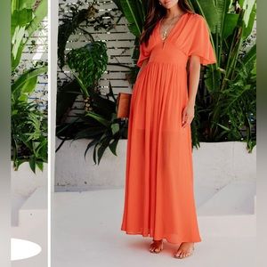 VICI- CATHLEEN PLUNGE NECK MAXI DRESS - ORANGE